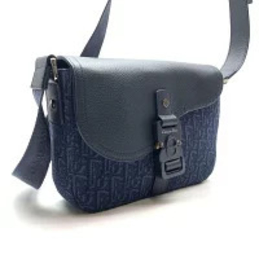 Dior Saddle Oblique Shoulder Bag Canvas Leather Navy Blue - Picture 2 of 8